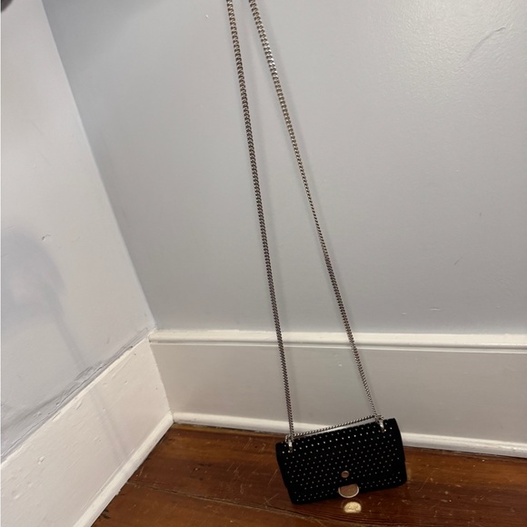 Jimmy Choo Black Suede Leather Silver Studded Finley Mini Crossbody Bag Chain - Picture 9 of 12
